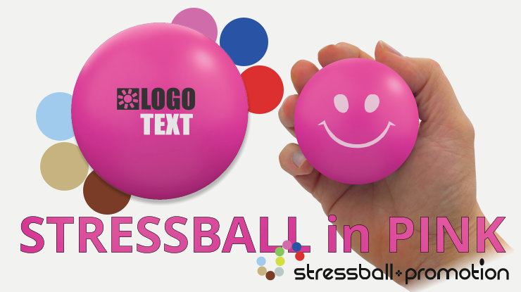 Stressball pink - Bild mit einem pinken Stressball bedruckt mit Logo oder Slogan als Werbeartikel