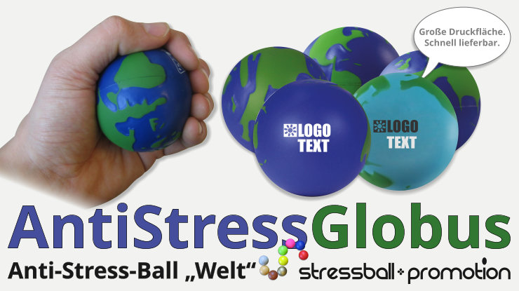 Stressball Anti Stress Ball Globus Erde Welt blau grün als Werbeartikel bedrucken lassen