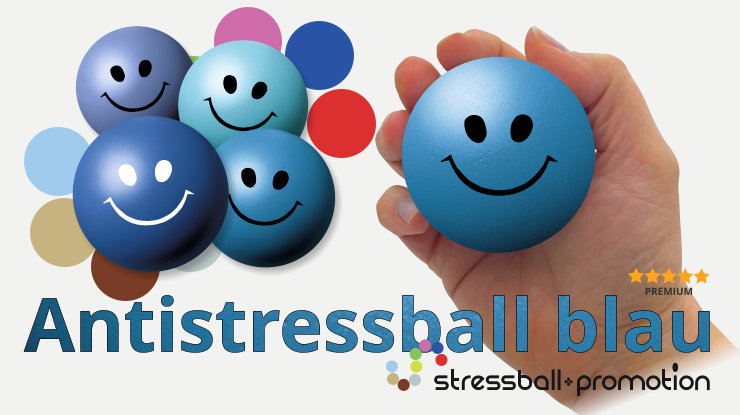 antistressball blau - Bild mit einem Antistressball in blau bedruckt mit Logo oder Slogan als Werbeartikel