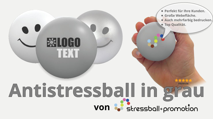 Antistressball in grau - Bild mit einem pinken Antistressball bedruckt mit Logo oder Slogan als Werbeartikel