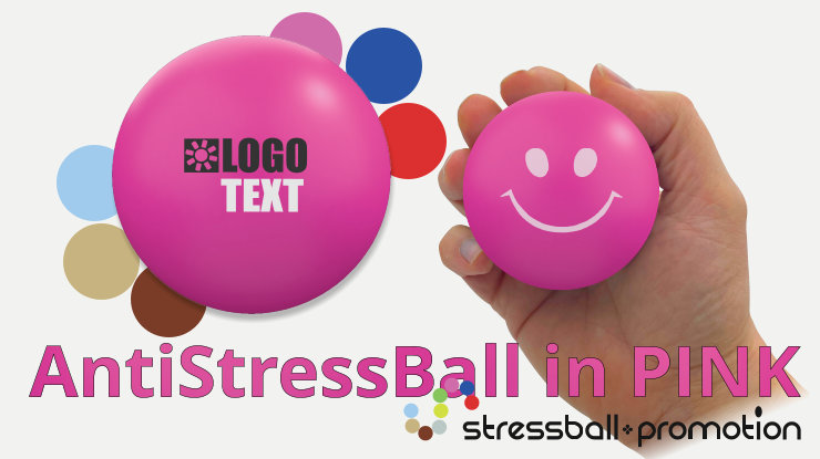 Antistressball in pink - Bild mit einem pinken Antistressball bedruckt mit Logo oder Slogan als Werbeartikel