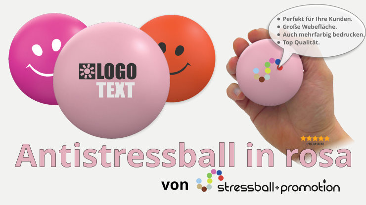Antistressball in rosa - Bild mit einem Antistressball in orange mit Logo bedrucken als Antistress Werbeartikel