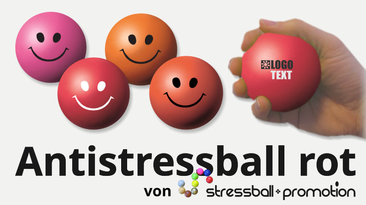 Antistressball rot - Bild mit einem roten Stressball bedruckt mit Logo oder Slogan als Werbeartikel