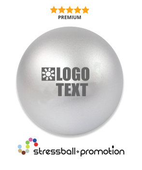 Stressball silber mit grosser Druckfläche und prima Qualität
