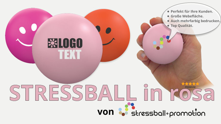 Stressball in rosa - Bild mit einem Stressball in orange mit Logo bedrucken als Antistress Werbeartikel