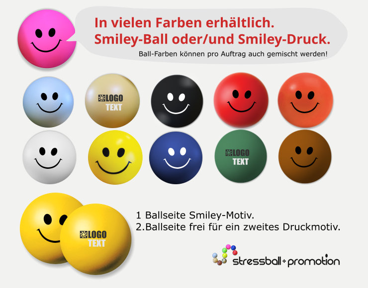 Anti Stress Bälle mit Smiley in verschiedenen Farben bedrucken