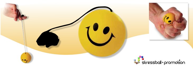 Anti Stress Ball an einer Schnur mit Smiley Gesicht als Werbeartikel bedruckbar mit Ihrer Werbung