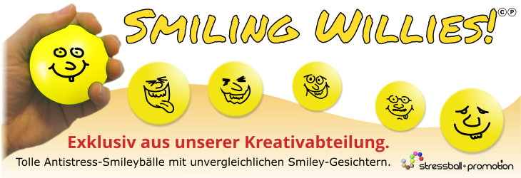 Stressball Smiley Smiling Willis - Tolle Stressbälle mit einzigartigen Smiley-Motiven bedrucken lassen