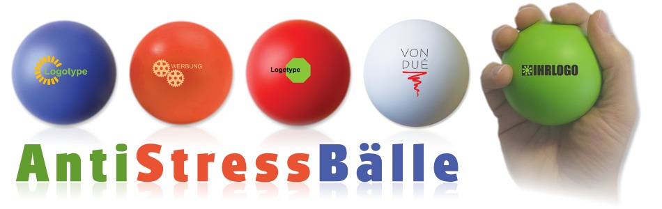 Antistressball Werbeartikel - Bild mit verschiedenen Antistressbällen als Werbegeschenk in verschiedenen Farben und Drucken